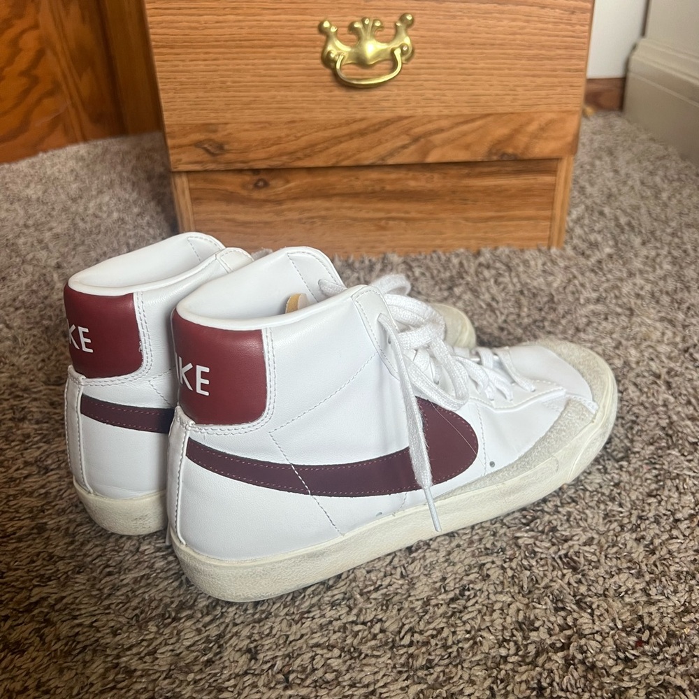 Nike White and Maroon High-Top Sneakers